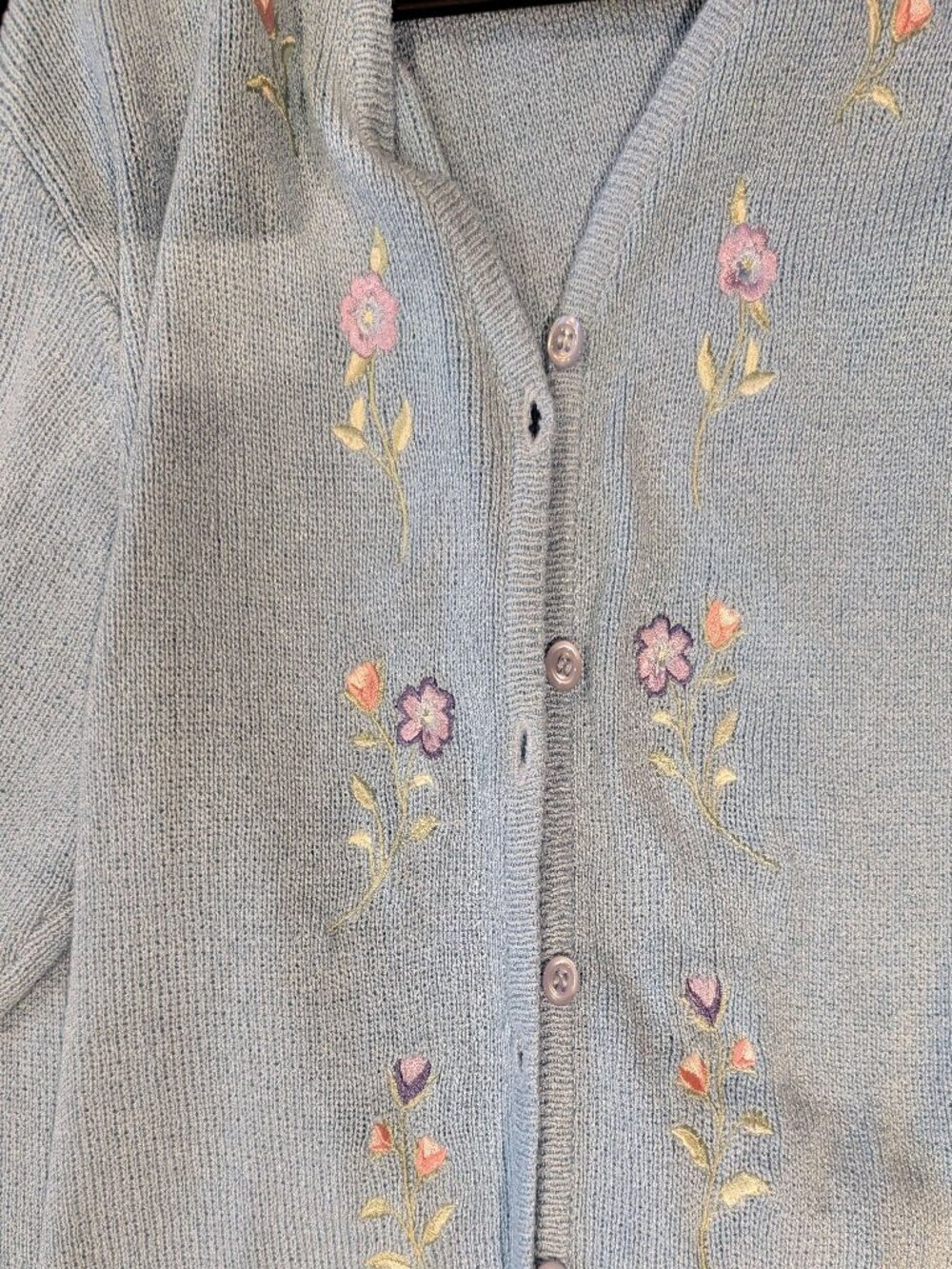 VINTAGE Embroidered Floral Motif Cardigan Pastel Cottagecore Grandmacore - Picture 3 of 6